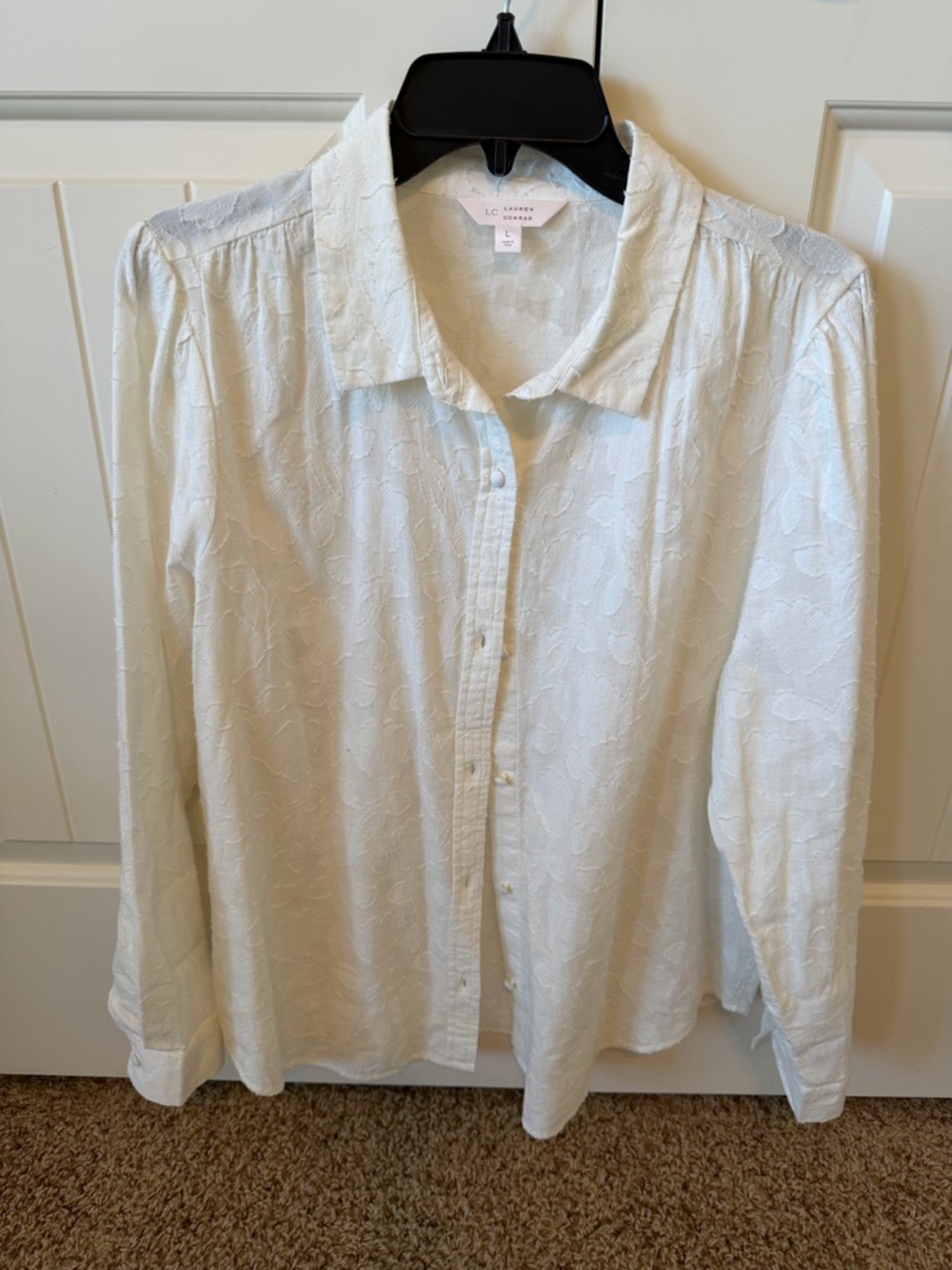 LC Lauren Conrad Cream Textured Button-Up Shirt